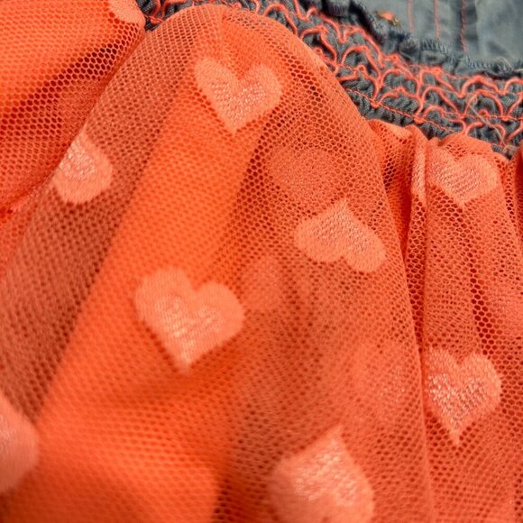 Little Lass Baby Girls’ Chambray & Pink Sheer Skirt Top | Hearts Smocked Sz 18M - Picture 3 of 9